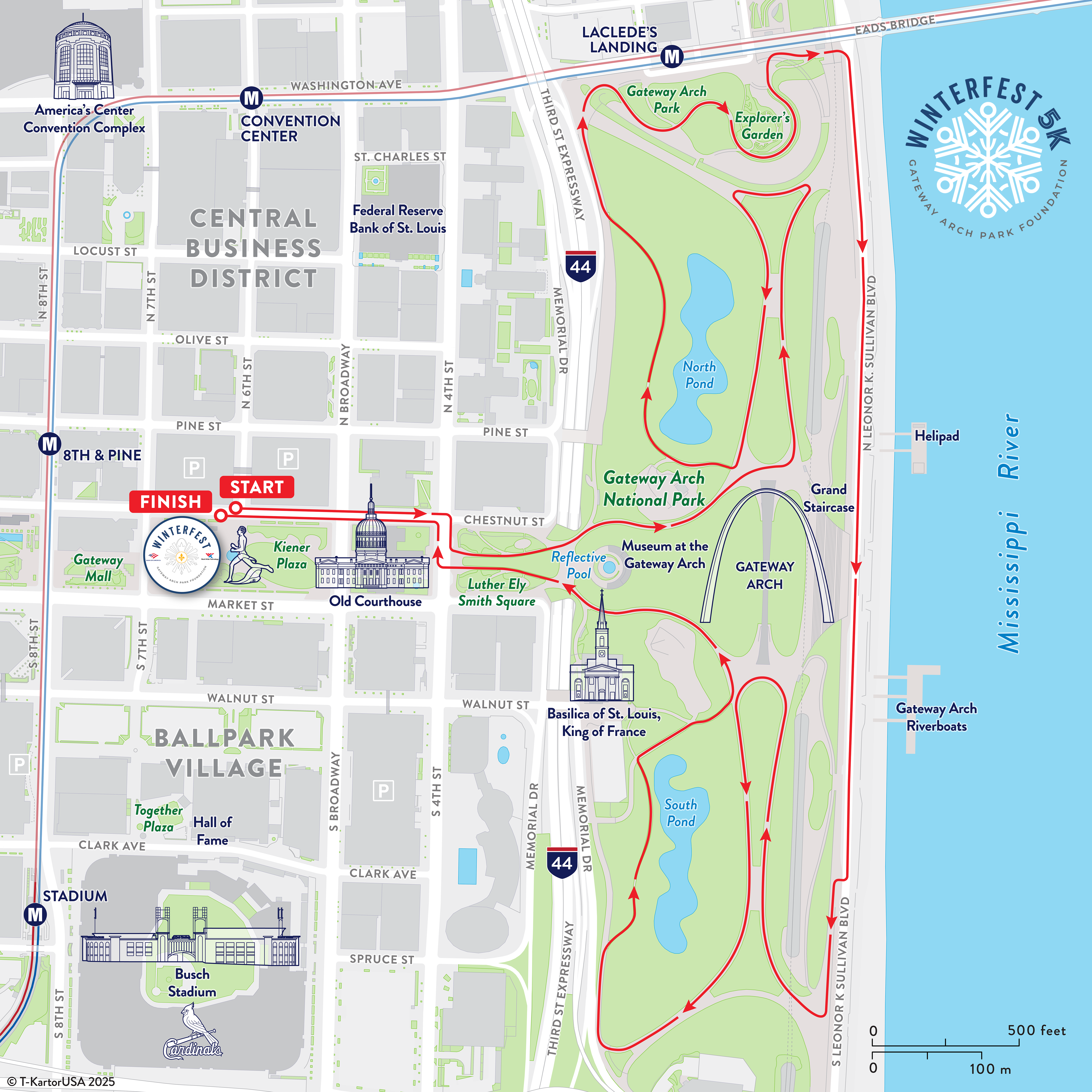 Geospatial map of the Winterfest 5K race route