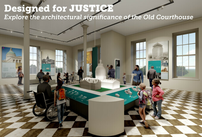 Rendering of the Designed for Justice exhibition