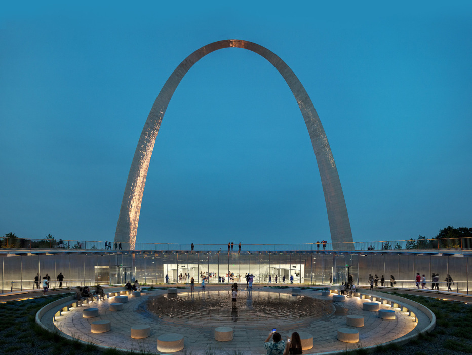 Gateway Arch with Museum Entrance at Dusk
