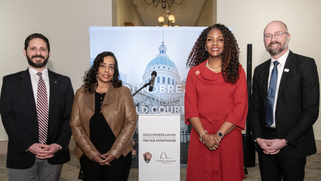 Jeremy Sweat, Superintendent of Gateway Arch National Park | Lynne Jackson, Great Great Granddaughter of Dred and Harriet Scott | Tishaura Jones, Former Mayor of St. Louis | Ryan McClure, Executive Director of Gateway Arch Park Foundation