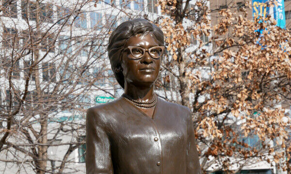 Frankie Muse Freeman statue located at Kiener Plaza