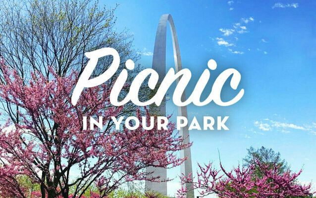 Picnic in Your Park logo over photo of the Gateway Arch and grounds
